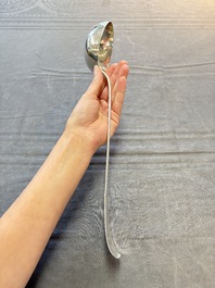 A silver ladle, marked Pieter de Thieu, Bruges, dated (17)77