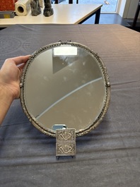 A Chinese silver-plated oval mirror, 19/20th C.