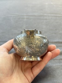 A Chinese silver three-piece tea service, marked Ye Li 業利, Canton, 19/20th C.