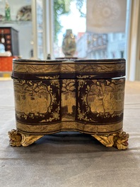 A fine Chinese Canton gilt-lacquered quadrifoil tea chest, 19th C.