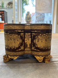 A fine Chinese Canton gilt-lacquered quadrifoil tea chest, 19th C.