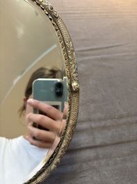 A Chinese silver-plated oval mirror, 19/20th C.