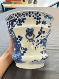 A pair of Chinese blue and white 'birds among flowering branches' jardini&egrave;res, 19th C.