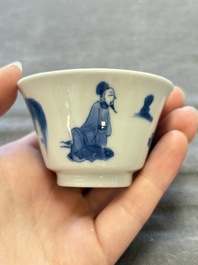 A collection of 31 Chinese blue and white tea wares, Wanli and Chenghua marks, Kangxi