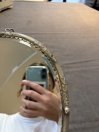 A Chinese silver-plated oval mirror, 19/20th C.