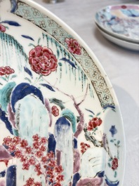 Four Chinese famille rose 'riverscape' plates and five 'flower basket' plates, Qianlong