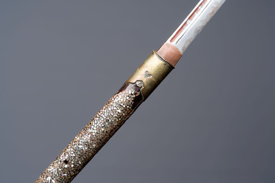 A Japanese 'raden' naginata and a wakizashi 脇差 sword with a red-lacquered saya, Edo, 17/19th C.