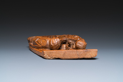 A carved oak retable fragment depicting 'The Visitation', North-Brabant, 15th C.