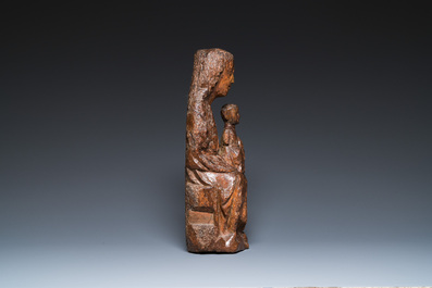 A carved oak 'Sedes Sapientia' or Madonna with child, France, 13/14th C.