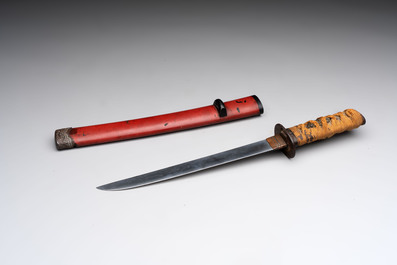 A Japanese 'raden' naginata and a wakizashi 脇差 sword with a red-lacquered saya, Edo, 17/19th C.