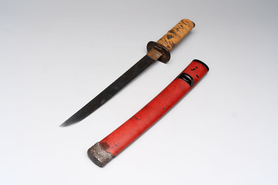 A Japanese 'raden' naginata and a wakizashi 脇差 sword with a red-lacquered saya, Edo, 17/19th C.