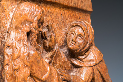 A carved oak retable fragment depicting 'The Visitation', North-Brabant, 15th C.