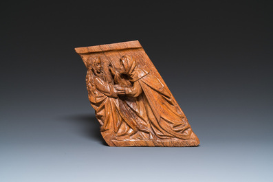A carved oak retable fragment depicting 'The Visitation', North-Brabant, 15th C.