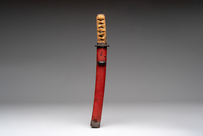 A Japanese 'raden' naginata and a wakizashi 脇差 sword with a red-lacquered saya, Edo, 17/19th C.