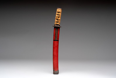 A Japanese 'raden' naginata and a wakizashi 脇差 sword with a red-lacquered saya, Edo, 17/19th C.