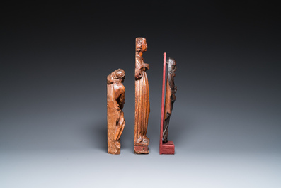 Three carved wooden sculptures of the Pensive Christ, Antonius the Great and a Saint, 16th C.