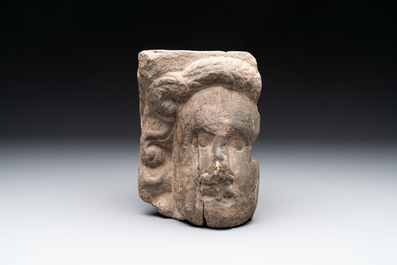 A Flemish sandstone fragment of a male head, 17th C.