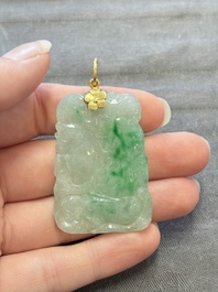 Four Chinese jadeite pendants with gold and silver mounts, 19/20th C.