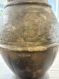 A large Chinese archaistic bronze 'hu' vase, Ming