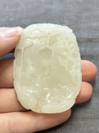 A Chinese white jade 'Xi Xiang Ji' plaque, Wenwan 文玩 mark, Qianlong