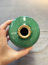 A Chinese claire-de-lune triple-neck vase and a green-glazed 'Meiping' vase, Qianlong mark, 19th C.