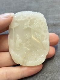 A Chinese white jade 'Xi Xiang Ji' plaque, Wenwan 文玩 mark, Qianlong