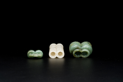 A Chinese reticulated white jade parfumier with spinach-green jade cover and base, Qing