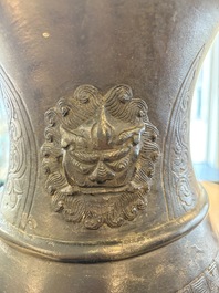 A large Chinese archaistic bronze 'hu' vase, Ming