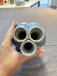 A Chinese claire-de-lune triple-neck vase and a green-glazed 'Meiping' vase, Qianlong mark, 19th C.