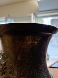 A large Chinese archaistic bronze 'hu' vase, Ming