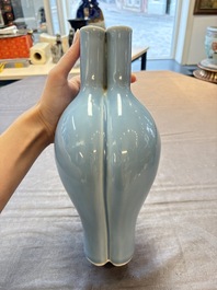 A Chinese claire-de-lune triple-neck vase and a green-glazed 'Meiping' vase, Qianlong mark, 19th C.