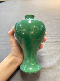 A Chinese claire-de-lune triple-neck vase and a green-glazed 'Meiping' vase, Qianlong mark, 19th C.