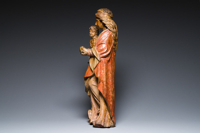 A polychromed carved oak figure of a Madonna and Child, probably France, 16th C.