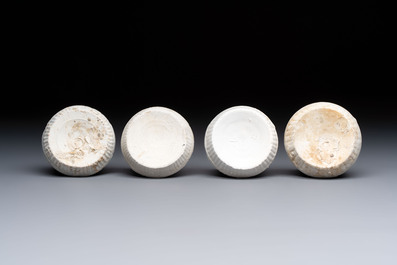 Nine Chinese white-glazed boxes and covers with incised floral design from the Jepara shipwreck, Dehua or Anxi kiln, Song
