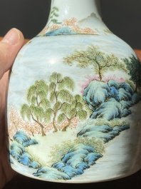 A Chinese famille rose 'riverscape' vase and a 'butterfly' vase, 20th C.