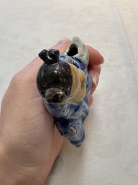 Two Chinese blue, white and celadon biscuit 'Shoulao' and 'Zhongli Quan' water droppers, Qianlong