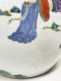 A Chinese famille rose jar and cover with figural design, Yongzheng