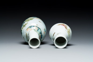 A Chinese famille rose 'riverscape' vase and a 'butterfly' vase, 20th C.