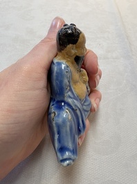 Two Chinese blue, white and celadon biscuit 'Shoulao' and 'Zhongli Quan' water droppers, Qianlong