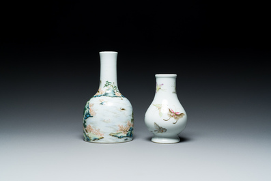 A Chinese famille rose 'riverscape' vase and a 'butterfly' vase, 20th C.