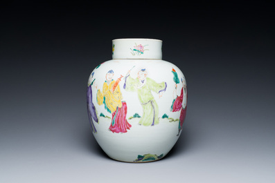 A Chinese famille rose jar and cover with figural design, Yongzheng