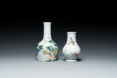 A Chinese famille rose 'riverscape' vase and a 'butterfly' vase, 20th C.