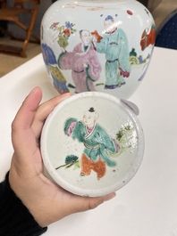 A Chinese famille rose jar and cover with figural design, Yongzheng