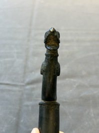 An Indo-Mughal bronze and wooden dervish crutch, 18/19th C.
