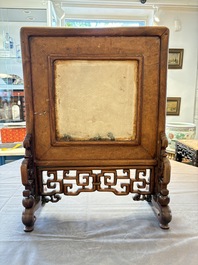 A Chinese 'dream stone' and hongmu table screen, 19/20th C.