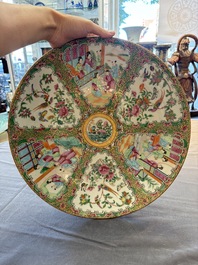 Four Chinese Canton famille rose plates and a covered double-teapot, 19th C.