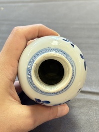 A varied collection of eight Chinese blue and white vases, two teapots and two loving cups, Kangxi/Qianlong