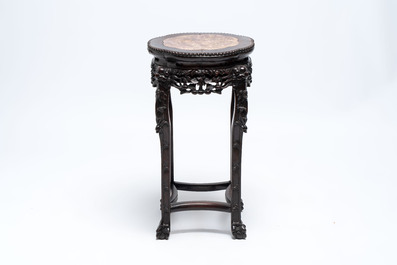 Three Chinese marble-topped hongmu stands, 20th C.
