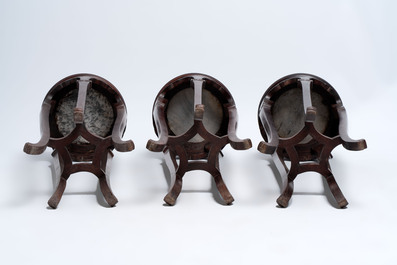 Five Chinese marble-topped hongmu stands, 20th C.