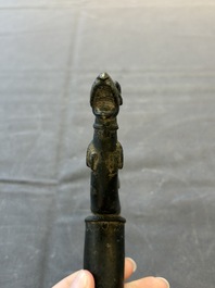 An Indo-Mughal bronze and wooden dervish crutch, 18/19th C.